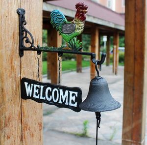 Fonte de fer métal rooster grange cloche suspendue cabine lodge hangar gate clôture porche bienvenue dîner cloche peinture à la main jardin cadeau de bière porte 5187647