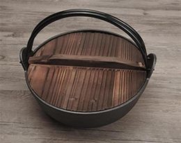casquette en fonte avec couvercle en bois et poignée épaissie de casserole sans bâton japonais traditionnel ancien en fer épais pot de soupe de soupe l25 H8 5cm 4439825