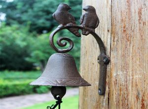 Fonte en fonte de bienvenue Bell Love Birds Decor Home Distred Brown Porte de porte à main