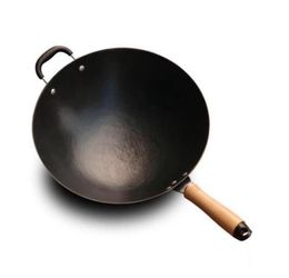 Fonte Wok Home MANUEL MANUEL NON STOCK PAN ROUND BOIND BOIND INDRANCE COCIEUR GAZ POVE WOK FRYING COLING NON Stick Pan CJ194972852