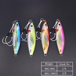 CASTFUN 40g 60g 80g 100g 4PC veel Zeevissen Lokt Glow Slow Jigging casting Jig Metalen Jig Met Vishaak Kunstaas T200266H