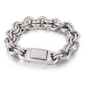 Coulée Double Rolo Chaîne Bracelet En Acier Inoxydable Lien Bijoux Pour Hommes Cool Cadeaux 15mm 9 pouces 122g Noël, Anniversaires Cadeaux