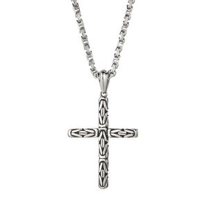 Collier gothique avec pendentif en forme de grande croix pour hommes, chaîne byzantine en acier inoxydable, bijoux en argent 4mm 24 pouces