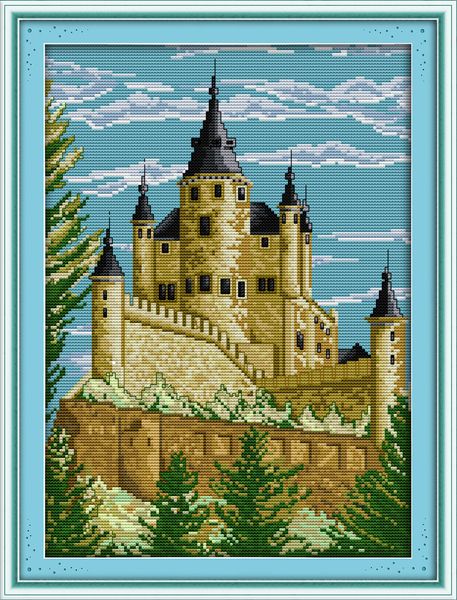 Château Europe paysage classique décor à la maison peinture, Broderie au point de croix à la main Ensembles de couture comptés impression sur toile DMC 14CT / 11CT