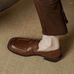 Casual 2 Toe Spring Shoes Loafers Square Woman Geatin Le cuir Cow Cow Femmes Flat Lazy Slip-On Vintage British 76