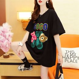 Casual Esthétique Noir Harajuku Pulovers Esthétique T-shirt Midi Vêtements À Manches Courtes Lâche Graphique Hauts T-shirt Femme Coréenne 220509