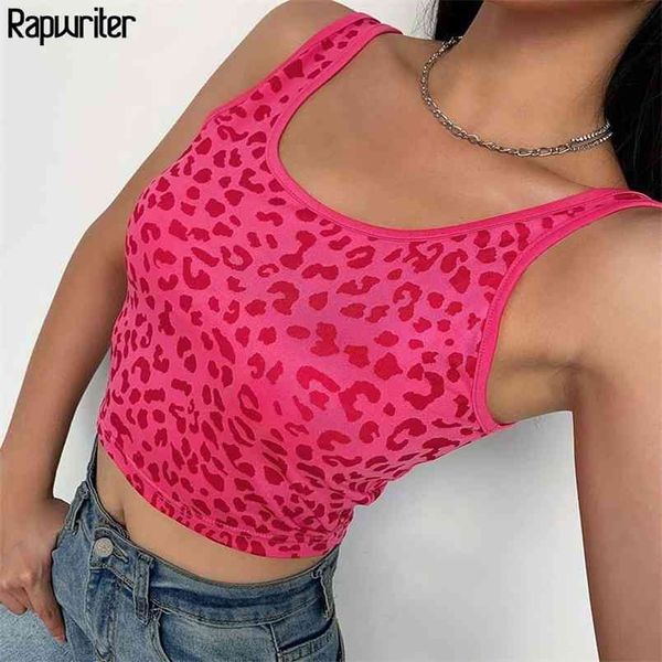Camiseta sin mangas rosa con estampado de leopardo Animal informal para mujer, chaleco básico de verano sin mangas, ropa de calle, azul corto 210510