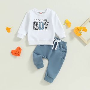 Casual baby jongens outfits met lange mouwen kleding mode brief print sweatshirt tops elastische broek pak voor baby herfstkleding 240118