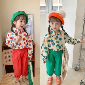 Casual Baby Girls Cotton Lovely All-Over Floral Floral Single-Breasted Shirt Topsplain Twill Canvas Pant Sets Kids 2pcs Outfit 2-8 jaar 240325