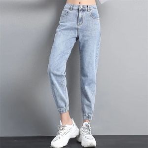 Casual Baggy Denim Harem Broek voor vrouwen Streetwear Enkle-lengte Koreaanse stijl Solid Enkle Banded Jeans Vrouwelijke 210629