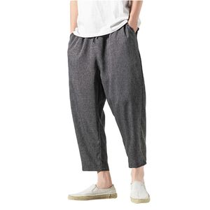 Pantalon Baggy Casual Hommes Été 2020 Vintage Version en coton Linge Pantalons Harem Pantalons Hommes Pure Couleur Pantalon Longueur de la cheville X0723