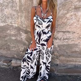 Bandage décontracté Backless Holiday Rompers Summer Summer Printed Sans Contanes Sexy Hollow Off Brack Straight Playsuit 240411