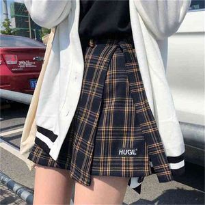 Casual Basic Fashion All Match Plaid Vintage Onregelmatige Hoge Taille College Wind Vrouwelijke Dames Mini Rokken 210629