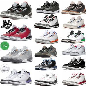 Casual basketbalschoenen voor mannen 3 3S Fire Red Cardinal Pine Green Racer Blauw Gray Gray Medium UNC Vrije worp Lijn Zwart Cement Witte heren Sport Jordrqn