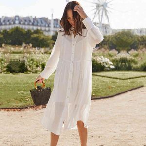 Casual Bikini Cover-ups Blanc Coton Tunique Front Ouvert Summer Beach Robe Femmes Plus Taille Porter Maillot De Bain Cover Up Q1101 210420