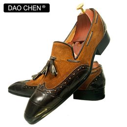 Casual zwarte jurk bruine Italiaanse schoenen gemengde kleuren wingtip man kleding schoenen trouwkantoor echte lederen loafers voor mannen 2 16
