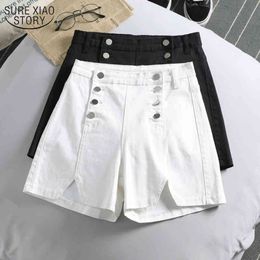 Casual Pantaloncini bianchi neri Donna Coreano Bottone allentato Jeans corti Vintage Estate Vita alta Denim Donna 10251 210508