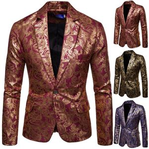 Blazer informal, chaqueta, traje de fiesta, moda de alta gama, lujo, para hombre, Blazers florales dorados, traje informal de negocios 240313