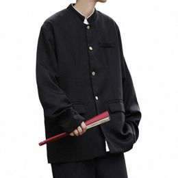 Casual Blazers Hommes Noir Style Chinois Minimaliste Collier Montant All-Match Streetwear Preppy Beau Automne Printemps Temper Vintage W08o #