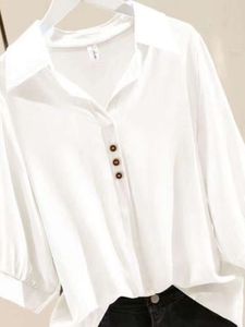 Casual blouse vrouwen nieuwe klassieke klassieke polo kraag met lange mouwen all-match pullover shirt stevige kleur knop elegante vrouwelijke shirts