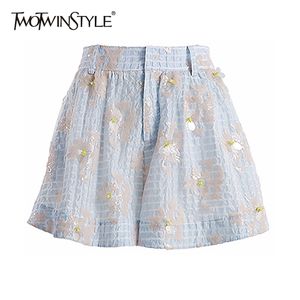 Casual blauw plaid kort voor vrouwen hoge taille Koreaanse losse rechte shorts vrouwelijke zomer mode kleding stijl 210521