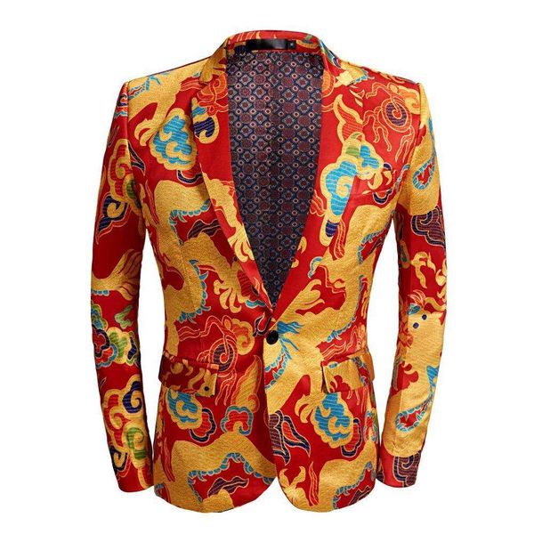 Boutique décontractée Style chinois Dragon rouge costume veste Blazers hommes S D Graffiti imprimer vêtements manteau d'été