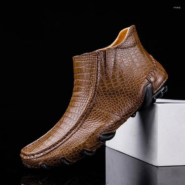 Casual Brand 532 Zapatos de hombre Cuero Tendencia Patrón de cocodrilo Comf 27206