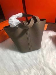Bolso tipo cubo informal de diseñador de lujo para mujer, bolso de mano de un solo hombro, bolso cruzado, bolso de compras de cuero original de gran capacidad