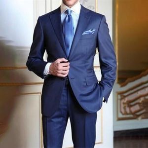 Casual Business Marineblauwe heren Suits Slim Fit 2 -delige jasbroek Set voor bruidegom bruiloft Tuxedo formeel kantoorkleding kostuum Homme 240419
