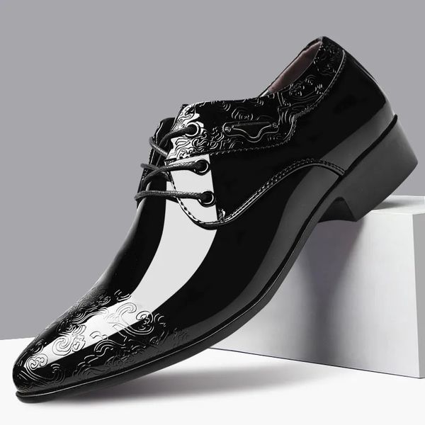 Zapatos de negocios informales para hombres, zapatos de vestir con cordones, zapatos formales de charol negro, zapatos Brogue para hombre, boda, fiesta, oficina, Oxfords 240110
