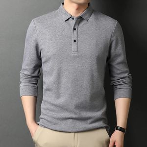 T-shirt à manches longues pour hommes, décontracté, couleur unie, en coton, Polo rabattu, vêtements pour hommes, 240111