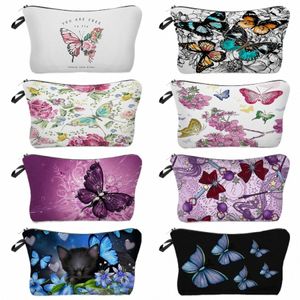 Sac de maquillage imprimé floral papillon décontracté pour les femmes voyage portable organisateur de cosmétiques étui à crayons pour enfants motif personnalisé L0jZ #