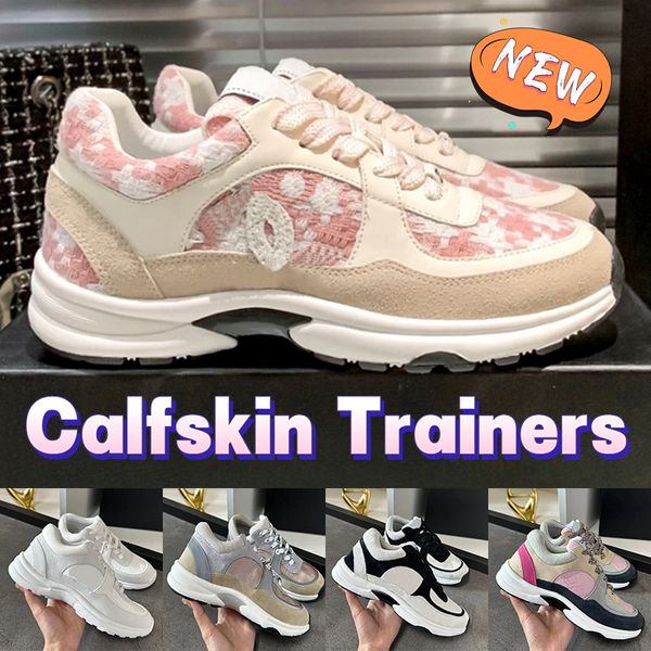 Casual piel de becerro 2023 zapatos mujeres diseñador ante entrenadores zapatillas de deporte reflectante zapatilla de deporte Cnel tela de cuero genuino corredor invierno malla baja superior hombres entrenador