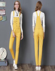 Casual Candy Yellow Denim Jumpsuits Jeans Plus size herfst overall jeans voor vrouwen hoge taille denim broek lange riem rompers 21023310993