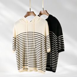 Séter de casilla informal Séter de rayas Classicas sueltas suéter para mujer con capucha fina suelta