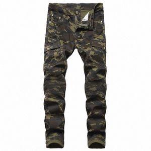 Casual Klassieke Mannen Jeans Nieuwe Merk Fi Camoue Print Pocket Denim Fi Broek Cool Big Size Broek m17r #