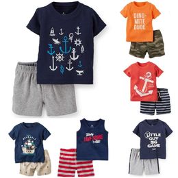 Traje de ropa casual recién nacido 2 piezas de ropa de ropa de marinero Anchor de camiseta para bebés pantalones pantalones cortos 100% atuendos de algodón L2405