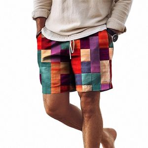 Short graphique à carreaux colorés pour hommes, été, extérieur, quotidien, grande taille, vacances, voyage, plage, pantalon de sport, J5B9 #