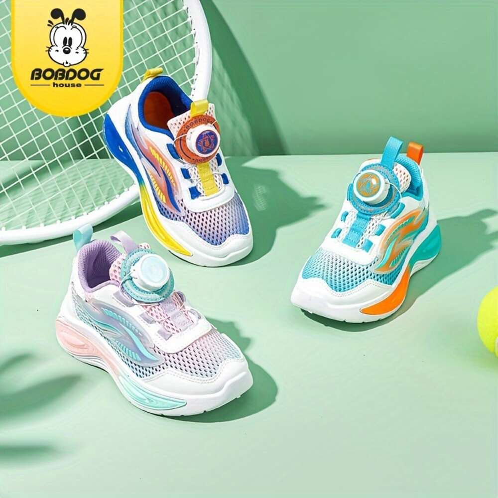 Casual Cool Mixed Color Low Top Mesh Sneakers with Rotating Button Girls, Breathable Non-slip Running Shoes for Summer BX32721