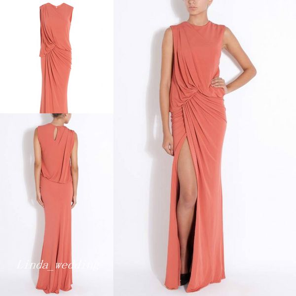 Robe de bal décontractée couleur corail, belle fente latérale haute, longue pour femmes, robe d'occasion spéciale, robe de soirée