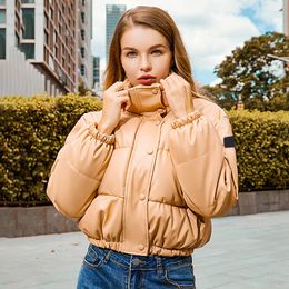 Casual Acolchado de algodón Estilo americano europeo Piel Otoño e invierno Abrigo nuevo Mujer Cuello alto Vestido corto de pan cálido Chaqueta de piedra ropa