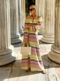 Robe Maxi décontractée à rayures en coton pour femmes, dos découpé, manches longues, ample, taille haute, tenues de vacances, 2024, 240304