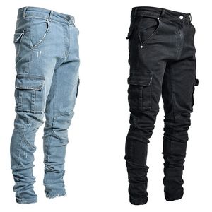 Pantalon en coton décontracté multi-poches jean hommes mode Denim crayon pantalon poches latérales Cargo 220606