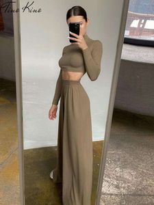 Crop Crop Tops Femmes Femmes Two Piece Set Long Sleeve Blouse High Wide Jam Leg Pantal Feme Female Spring Streetwear Lady Sett