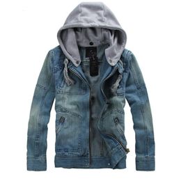 Casual denim jas mannen 2017 Nieuw groot formaat M -5xl slanke retro motorfiets denim jas monochromatische capuchon heren jeans jassen