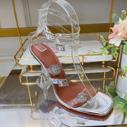 Casual Designer mode femmes sandales en cuir véritable pvc clair Cristal transparent à lanières talons hauts slingback sandalias de las mujeres mujer 2021 chaussures