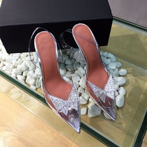 Casual Designer Lady Mode Femmes Chaussures Clear Pvc Bow Crystal Cuir véritable Pointy Toe Stiletto Stripper High Heels Slingback Zapatos Mujer Prom Evening pompes