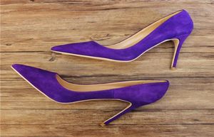 Casual ontwerper Sexy Lady Fashion Women Pumps Purple Suede Echt lederen punt Toe High Heel Shoes Pumps Stiletto 12 cm 10 cm 8 cm PA7707741