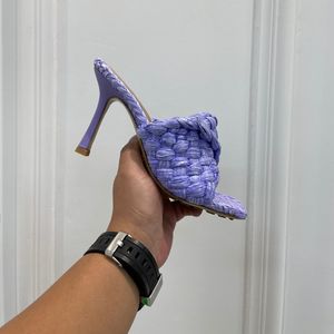 Casual Designer Sexy Dame Mode Vrouwen Schoenen Mule Sandalen met een langwerpige Squared Toe Hoge Hakken Sandalias Mujer 2021 Echte Lederen Zool Dustbag Box