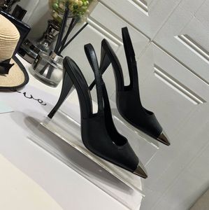 Casual Designer Sexy Lady Femmes Sandales En Cuir Verni Noir Bout Pointu Stiletto Slingback Talons Hauts Sandalias Mariée Chaussures De Mariage Zapatos Mujer